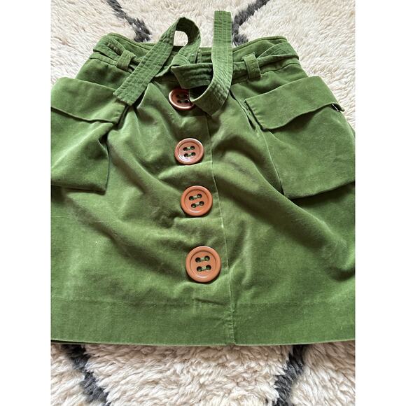 Anthropologie elevenses plush skirt fairy story deep pockets green belted button - Picture 2 of 16